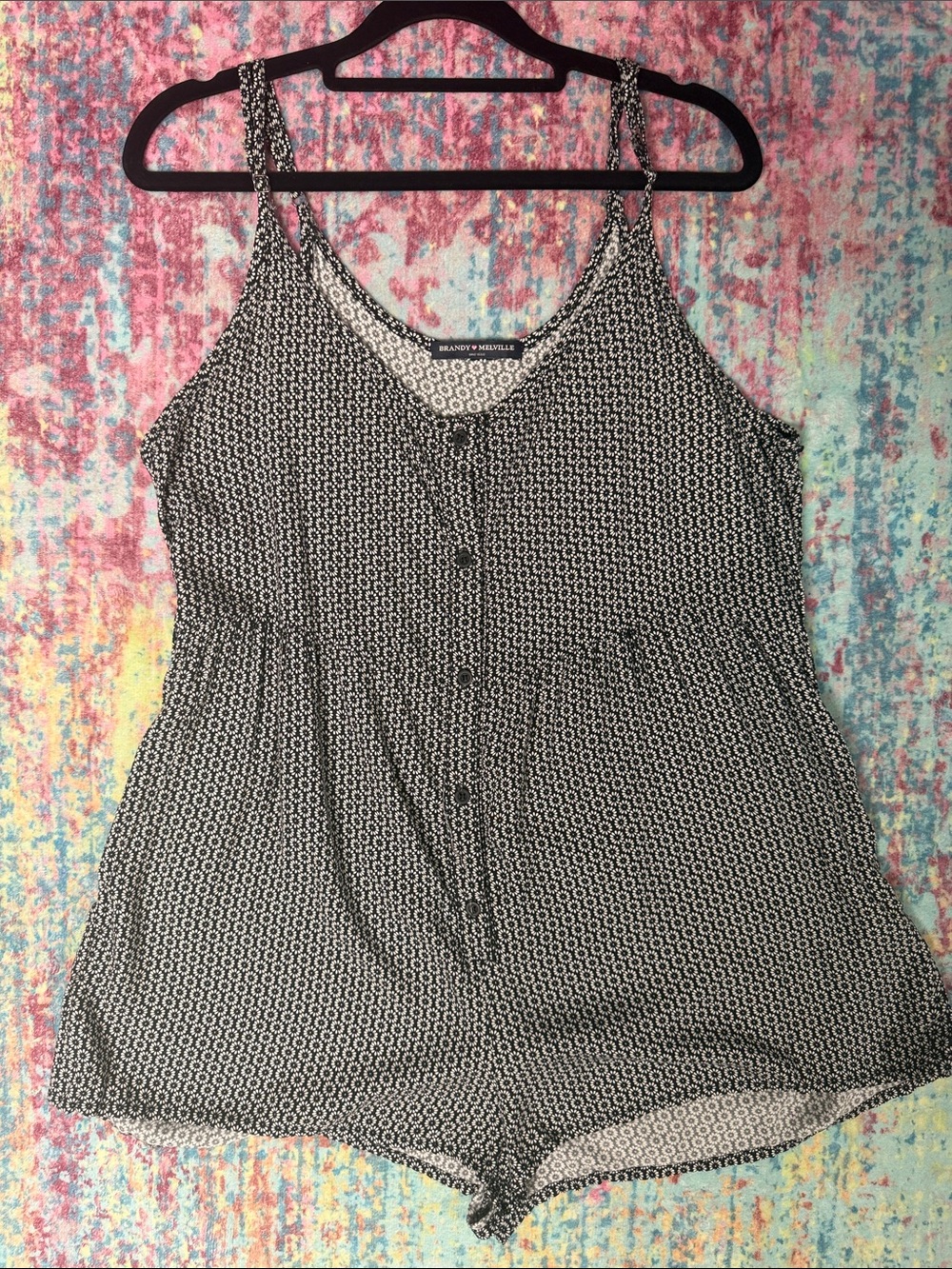 💙Brandy Melville Black & White Printed Tank Romper